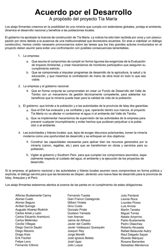 arequipa, Tía María, desarrollo, Perú